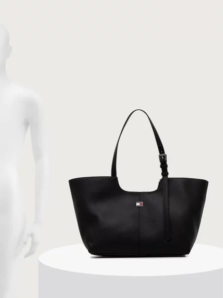 Tommy Jeans шопинг чанта дамска от имитация на кожа черно