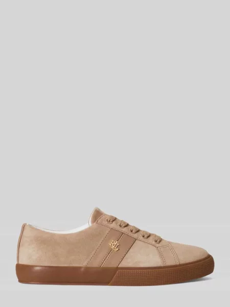 Sneakersy z naturalnej skóry welurowej z detal z logo Lauren Ralph Lauren
