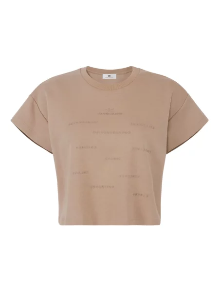 Koszulka Elisabetta Franchi z krótkim rękawem beżowa