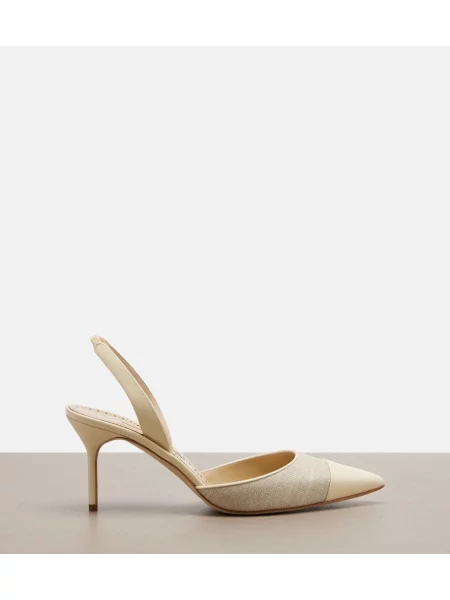 Pantofi cu toc Manolo Blahnik din piele slingback bej