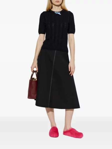 Tricou Marni cu funde de lână albastru