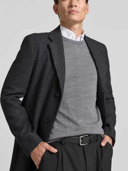 Płaszcz wełniany o kroju regular fit ze wzorem na całej powierzchni model Boss czarny