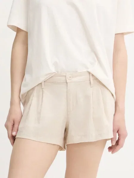 Lněné kraťasy Hollister Co. high waist béžová