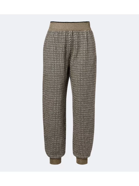 Pantaloni Brunello Cucinelli de lână cu model pepito alb