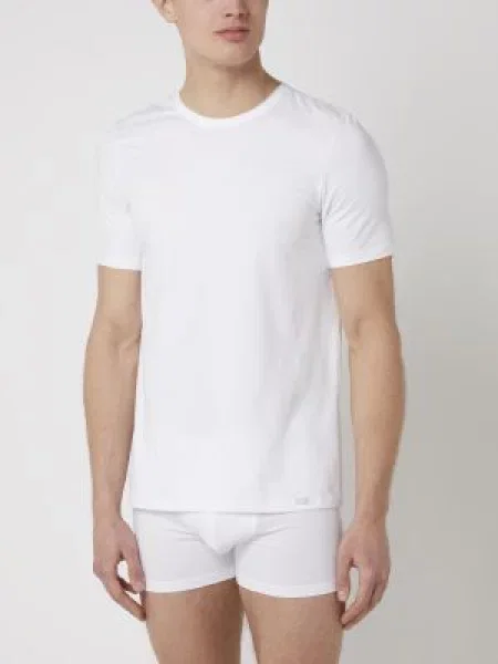 T-shirt z detalem z logo w zestawie 2 szt. model ‘Cotton Essentials’ Hanro biała