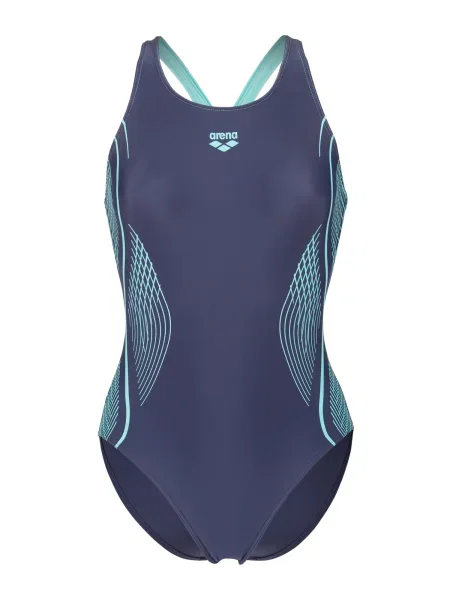 ARENA Costum de baie întreg GRID V BACK GRAPHIC azur / închis albastru