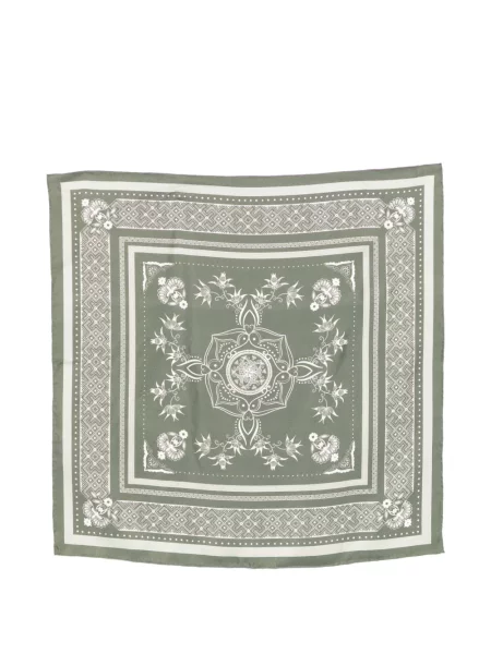 Fular N.peal de mătase cu model floral verde