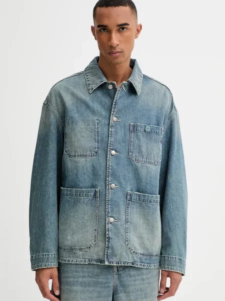 Diesel geacă jeans D-STACK-U JACKET de tranziție oversize albastru