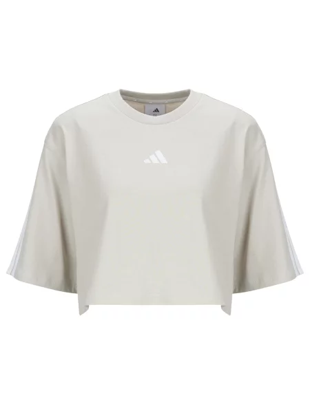Majica Adidas s črtami s kratkimi rokavi bež