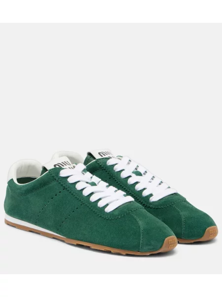 Sneakerși Miu Miu din piele de căprioară verde