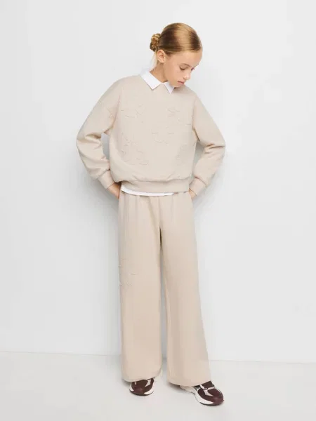 Bluza z naszywkami w kształcie kwiatów kremowy / écru Dzieci lata MANGO KIDS