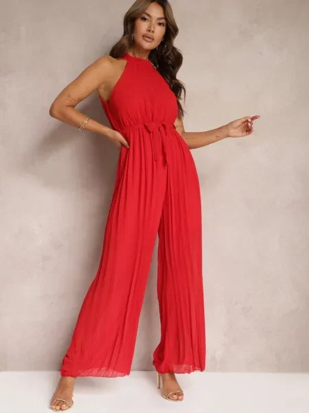 Kombinezon z Dekoltem Typu Halter i Gumką w Talii Zolefia czerwony