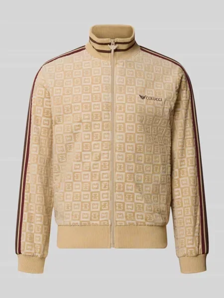 Welurowa bluza rozpinana Carlo Colucci z logo beżowa