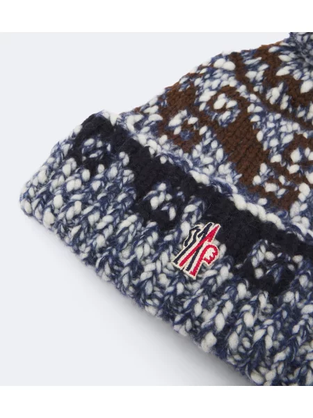 Vlnená čiapka Moncler Grenoble modrá
