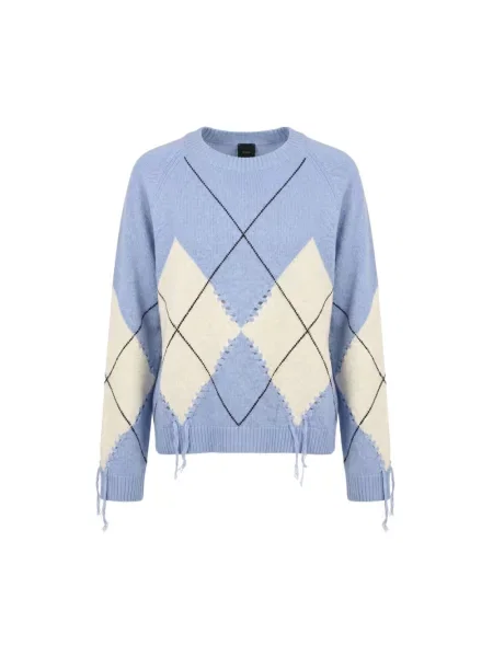 Dzianinowy sweter Pinko z wzorem argyle niebieski