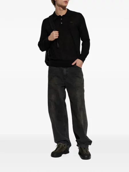 Lung tricou polo Lacoste cu autograf negru