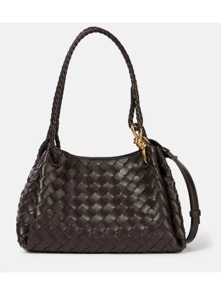 Usnjena usnjena torbica Bottega Veneta rjava