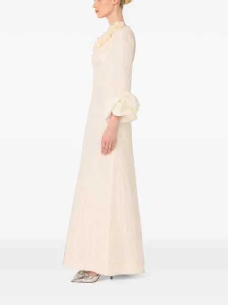 Rochie maxi Baruni cu model floral în linie A alb