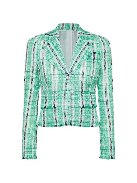 Geacă Thom Browne cu dungi transparente din tweed verde