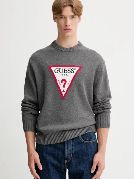 Guess Jeans Bombažen pulover siva