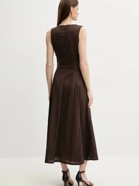 Льняна сукня Bardot CORDELIA midi розкльошена коричневий