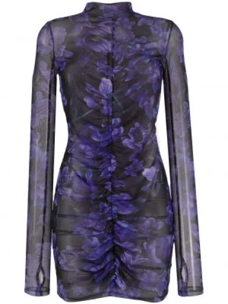 Rochie cu volane Philipp Plein cu model floral cu imagine negru