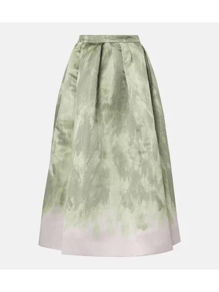 Satynowa spódnica midi Dries Van Noten do kolan zielona