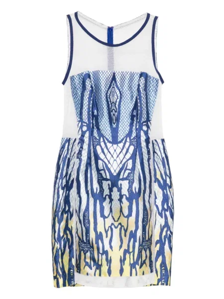 Mała sukienka mini Gemy Maalouf z siateczką garniturowa niebieska