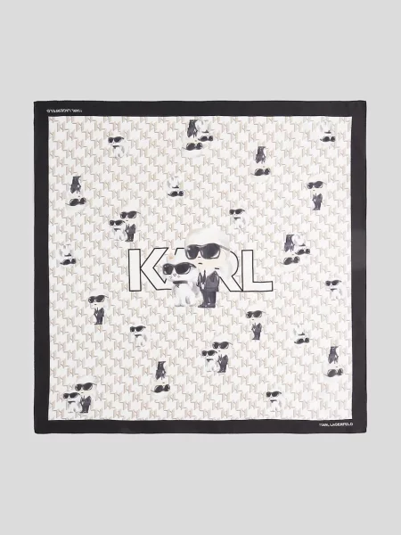 Копринен шал Karl Lagerfeld с принт бяло