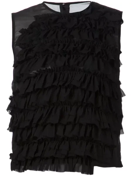 Top Comme Des Garçons transparente cu volane negru