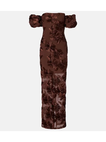 Rochie maxi Rotate cu broderie de costum maro