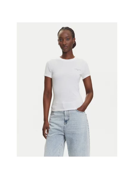 Tommy Jeans T-shirt Linear Écru Slim Fit bijela