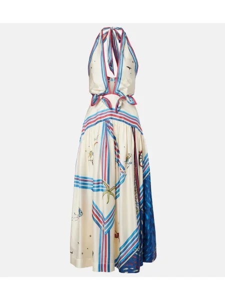 Rochie midi Alemais de mătase cu imagine până la genunchi alb
