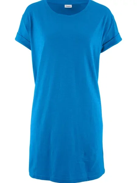 Długi T-shirt z czystej bawełny niebieska