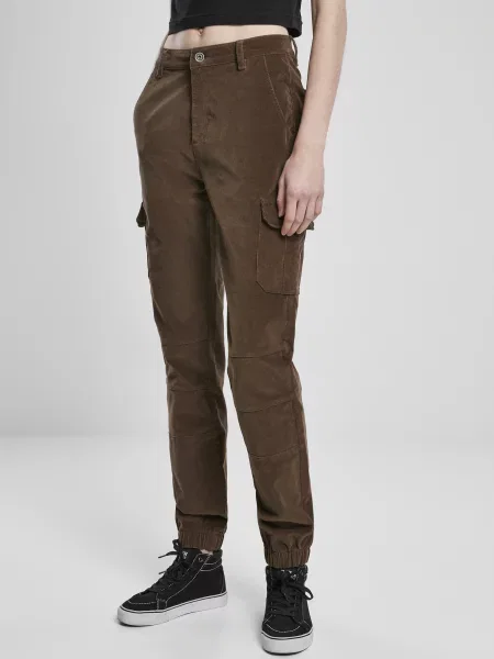 Pantaloni cargo Urban Classics cu talie înaltă de catifea cord maro