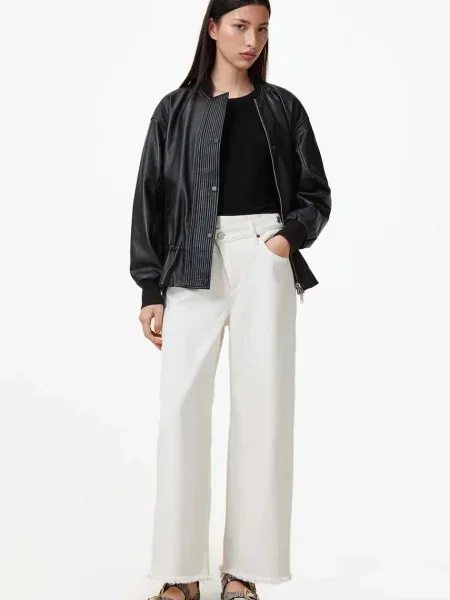 Дънки AllSaints AKI с висока талия бяло