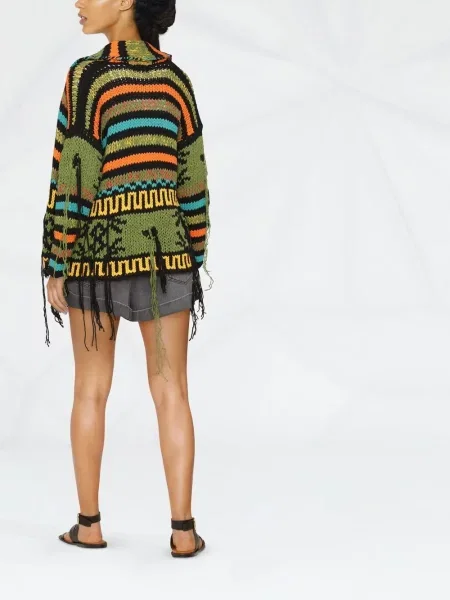 Cardigan Alanui cu dungi tricotate verde