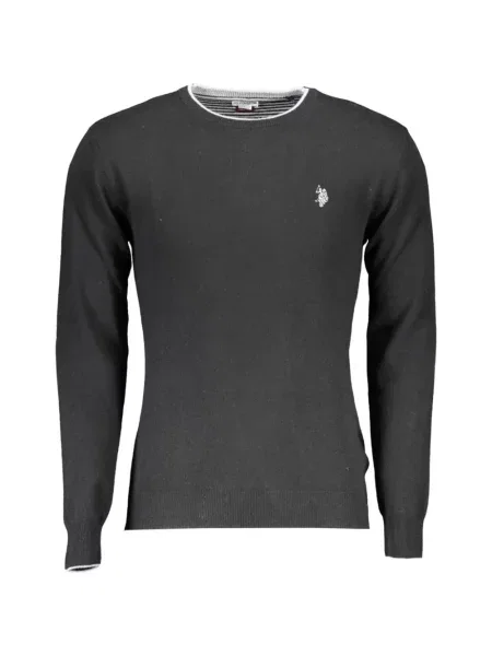 Pulover U.s. Polo Assn. cu broderie cu decolteu rotund negru