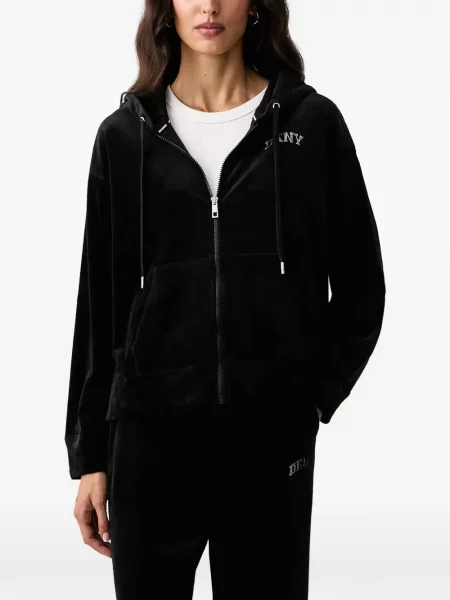 Stras hanorac cu glugă Dkny din velur negru