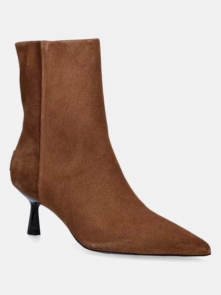 Велурени боти AllSaints VIVIAN SUEDE BOOT с тънък кафяво