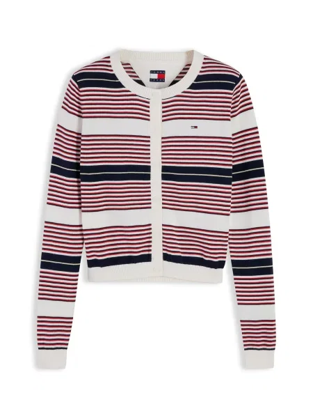 Tommy Jeans Geacă tricotată Essential bleumarin / roșu / alb bej