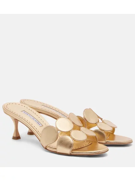 Papuci tip mules Manolo Blahnik din piele auriu