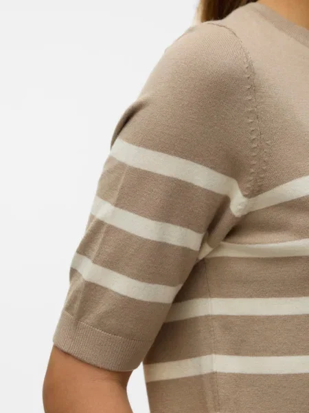 VERO MODA Pulover VMSABA maro cămilă / alb bej