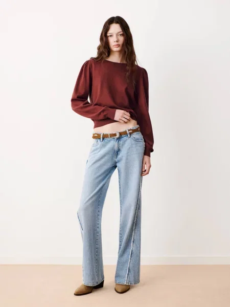 Sweter z marszczonymi ściągaczami intensywny Teen XXS MANGO TEEN pomarańczowy