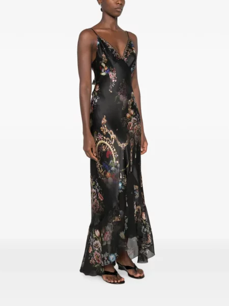 Rochie Camilla cu model floral cu imagine asimetrică negru