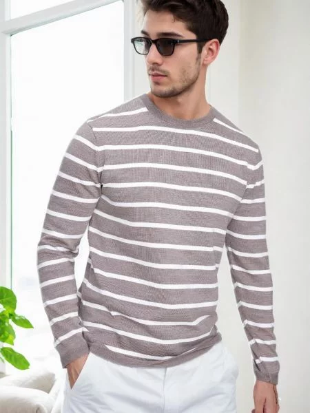 Casual pulover Dewberry s črtami zajemalni vrat