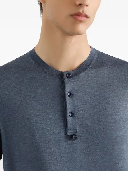 Tricou Dolce & Gabbana de mătase cu guler henley albastru