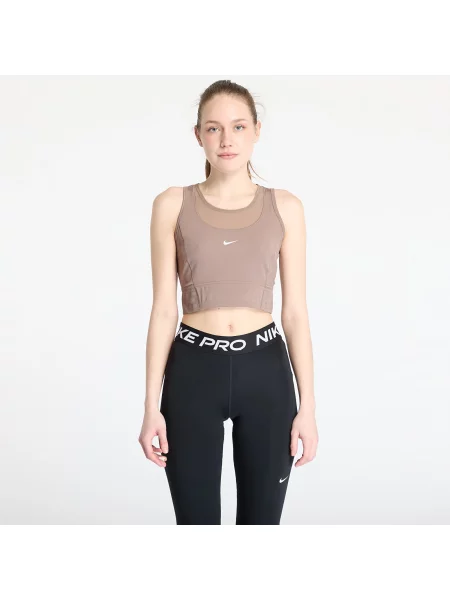 Top Nike Pro Dri-FIT Cropped Tank Top Mink Brown/ White XS biała
