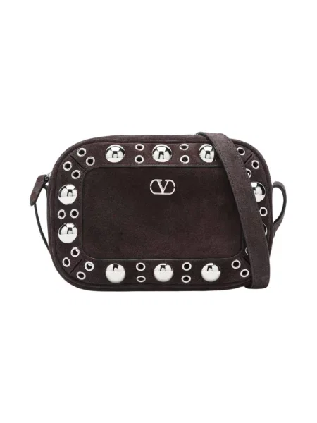Lniana torba crossbody Valentino Garavani brązowa