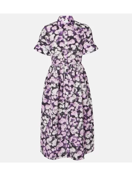 Rochie tip cămașă Erdem cu model floral de costum violet